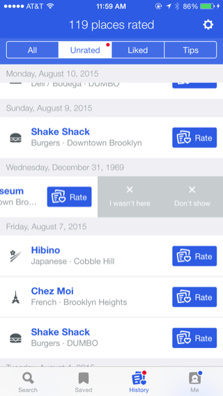 Foursquare iPhone lists screenshot
